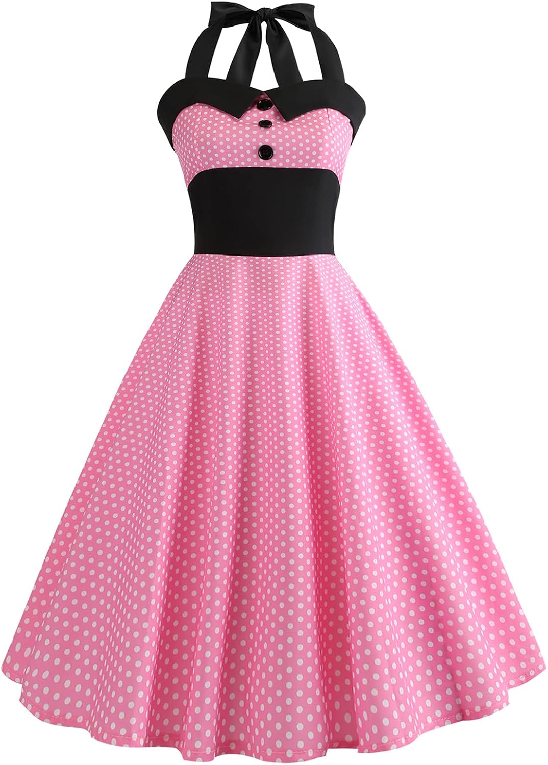 Vintage 50s Polka Dot Halter Cocktail Swing Dress for Women
