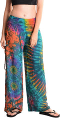 Tie Dye Wide Leg Palazzo Yoga Pants - Comfortable Foldover Waist