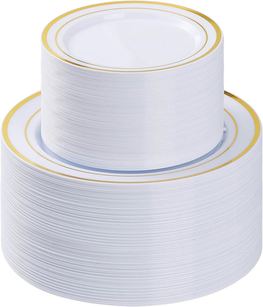 200PCS Gold Plastic Plates for Parties, Weddings, and Birthdays