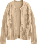 Women's Cable Knit Crochet Cotton Cardigan - Button Up Fall Coat