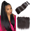 Brazilian Straight Hair 3 Bundles with Lace Frontal Closure - Natural