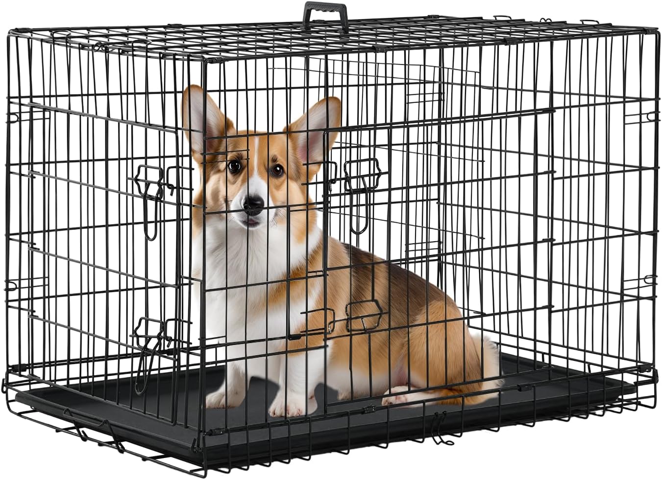 Medium Dog Crate Kennel 30 inches Metal Cage for Travel and Home