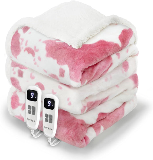 Cow Print Heated Electric Blanket King Size for Cozy Comfort