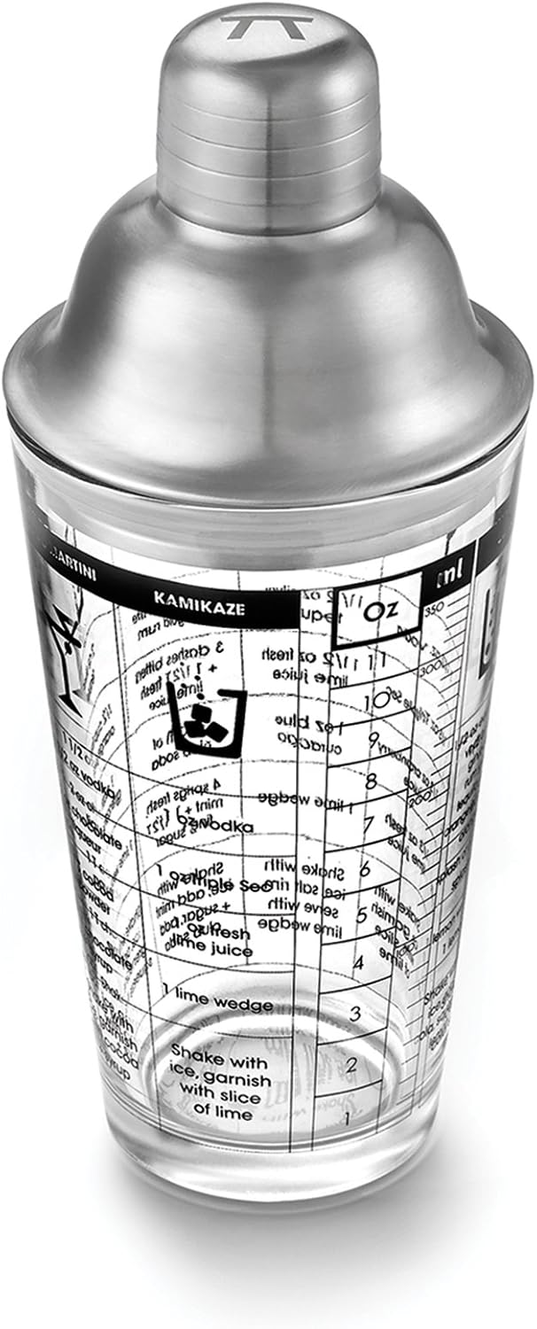 Outset Glass Cocktail Shaker with Drink Recipes - Mix in Style!