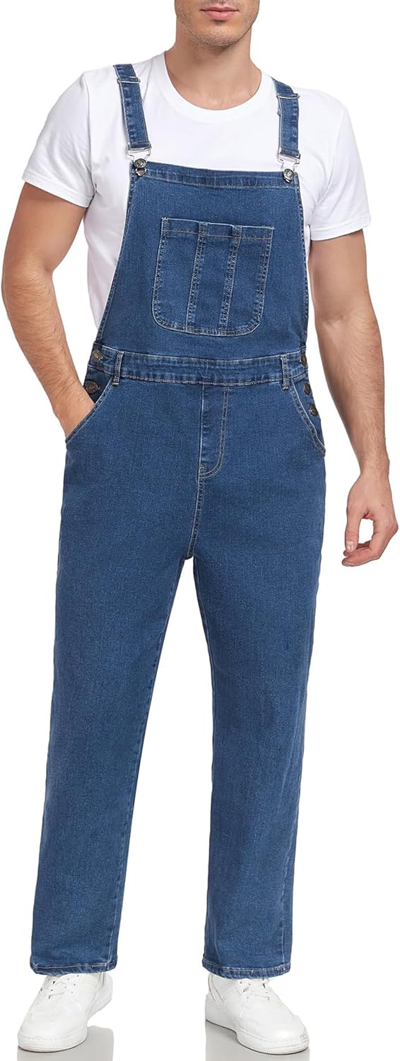 Men's Denim Bib Overalls Slim Fit Stretchy Fashion Jumpsuit