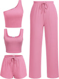 Ekouaer Womens 4 Piece Lounge Sets Ribbed Knit Crop Tank Top shoulder