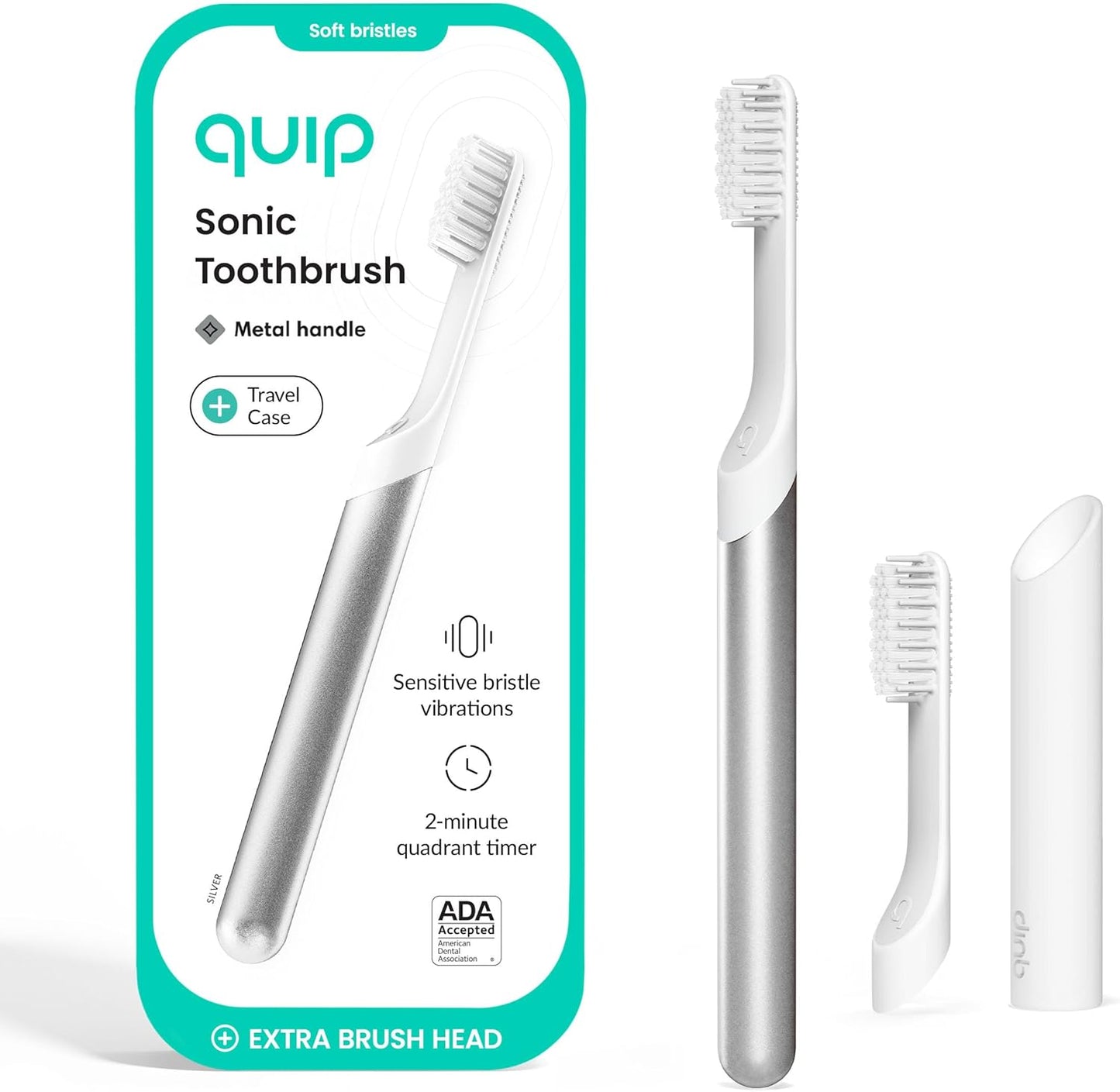 Quip Metal Sonic Electric Toothbrush for Adults with Travel Case