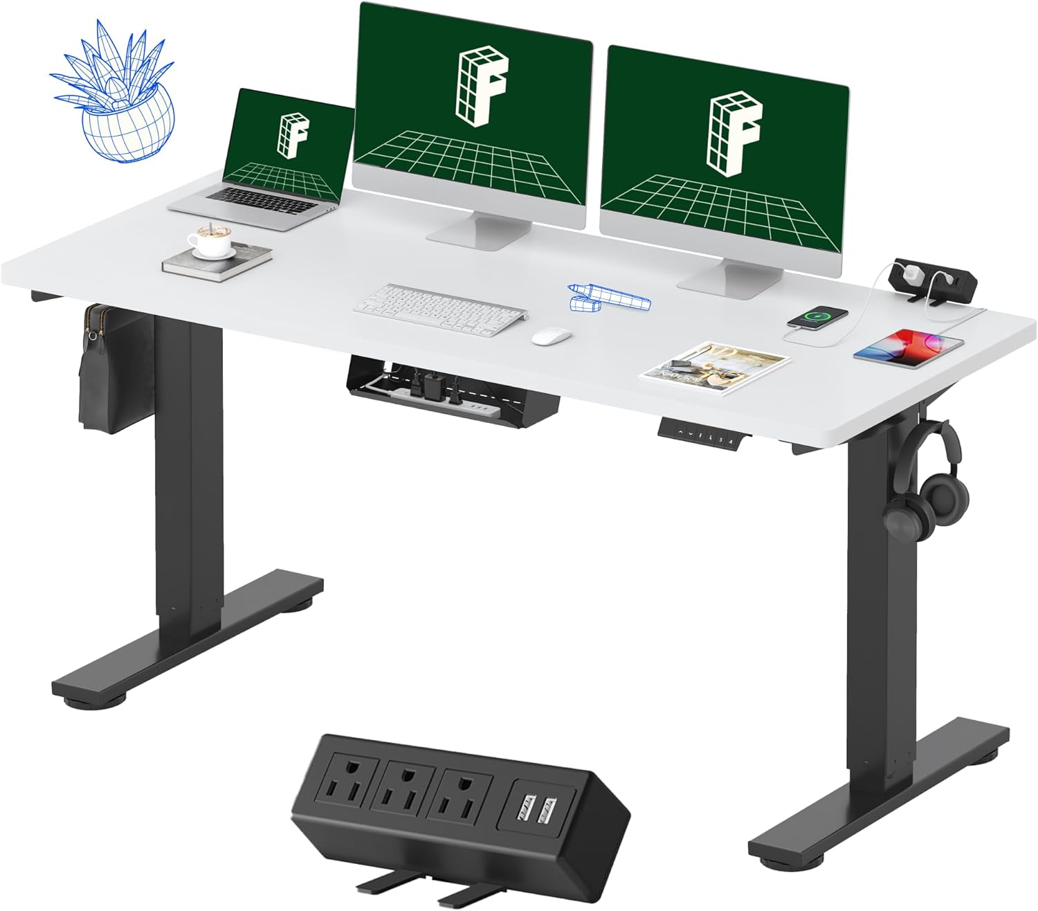 FLEXISPOT EN2 Electric Stand Up Desk with Power Strip and Memory