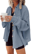 Waffle Knit Shacket Oversized Button Down Shirt Jacket (Style 3M8L)