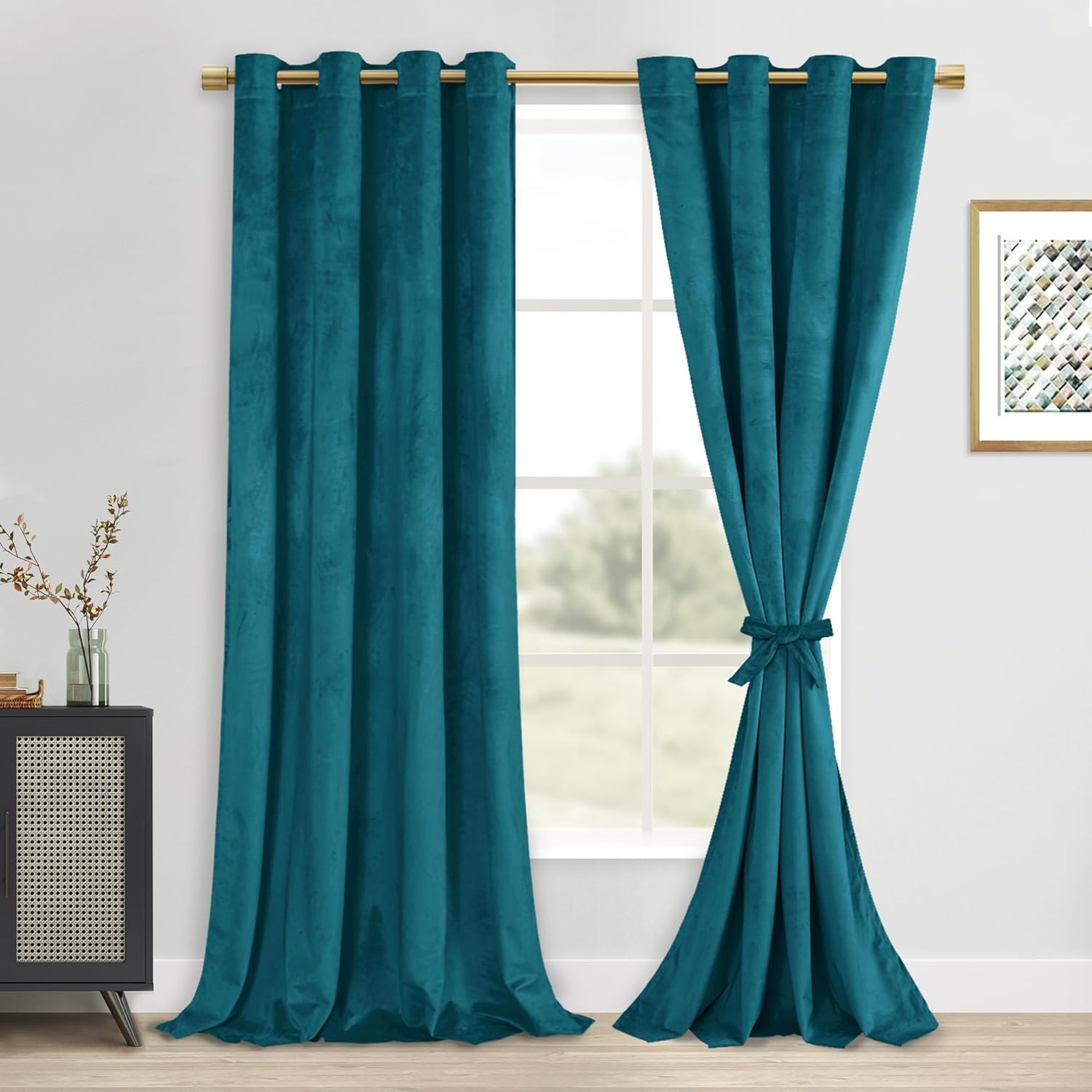 DWCN Teal Velvet Blackout Curtains for Elegant Home Decor