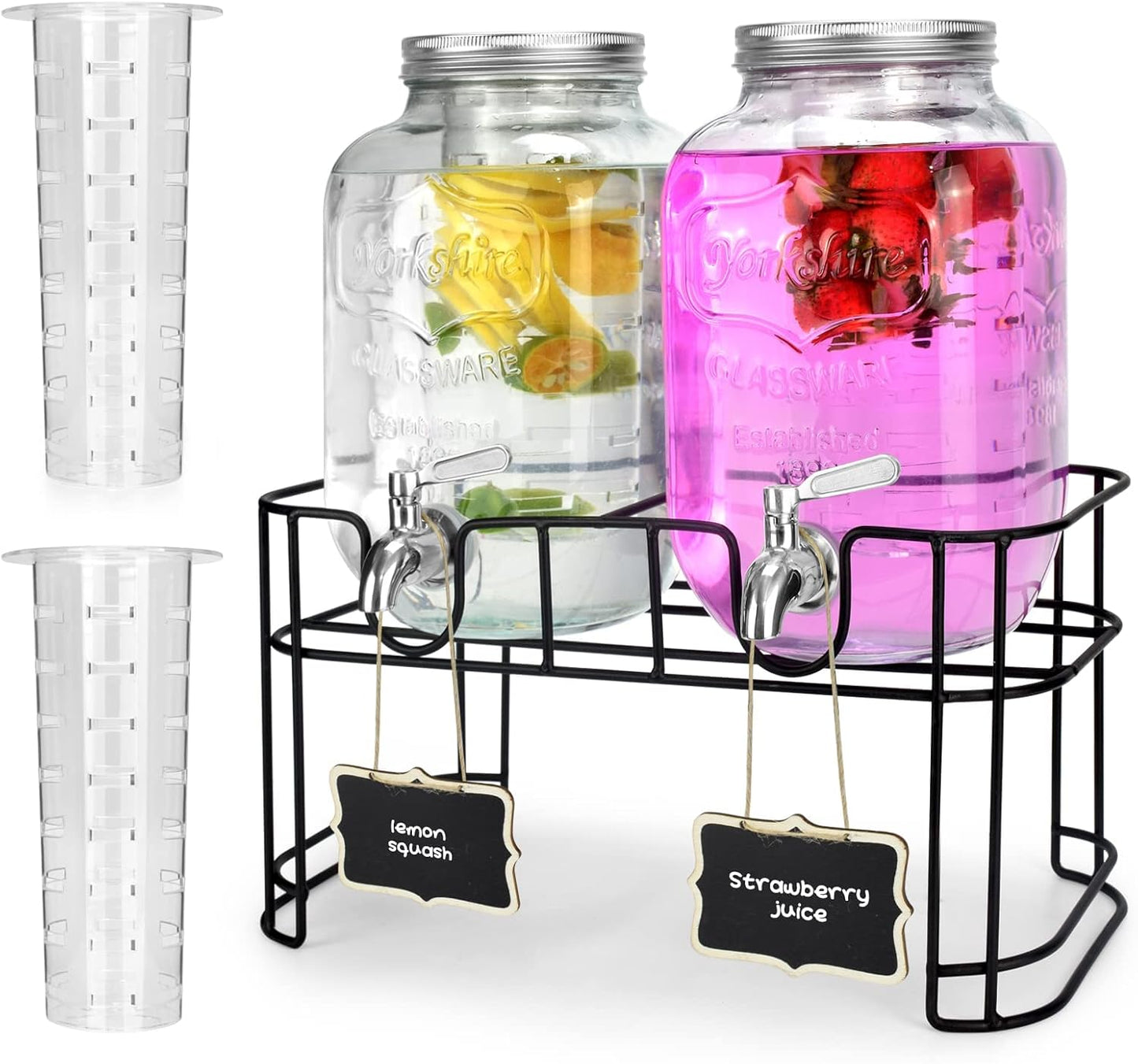1 Gallon Glass Drink Dispensers for Parties - 2 Pack Set