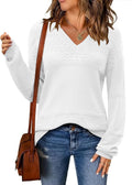 Womens Crochet Ribbed V Neck Pullover Sweater - Lightweight Fall Fit