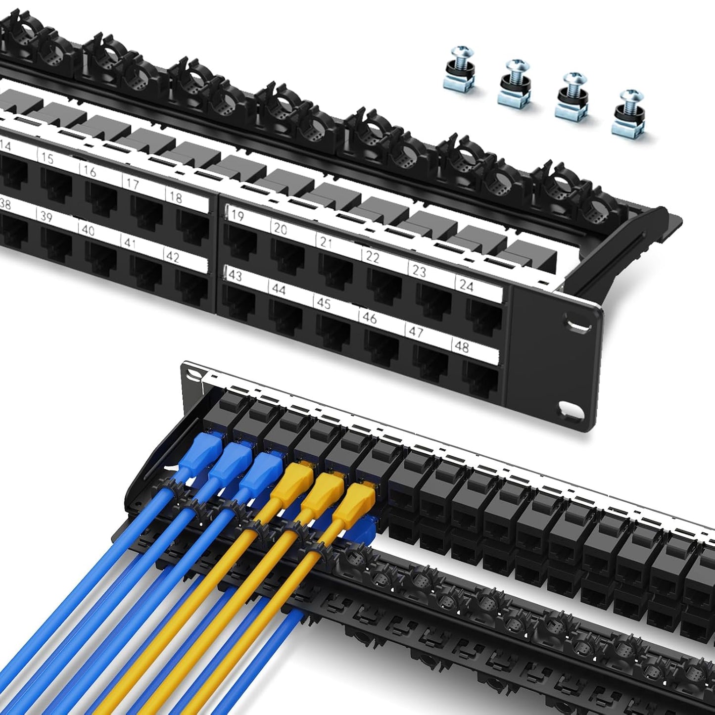 48 Port Patch Panel with Cat6A Keystone Jack for Ethernet Setup