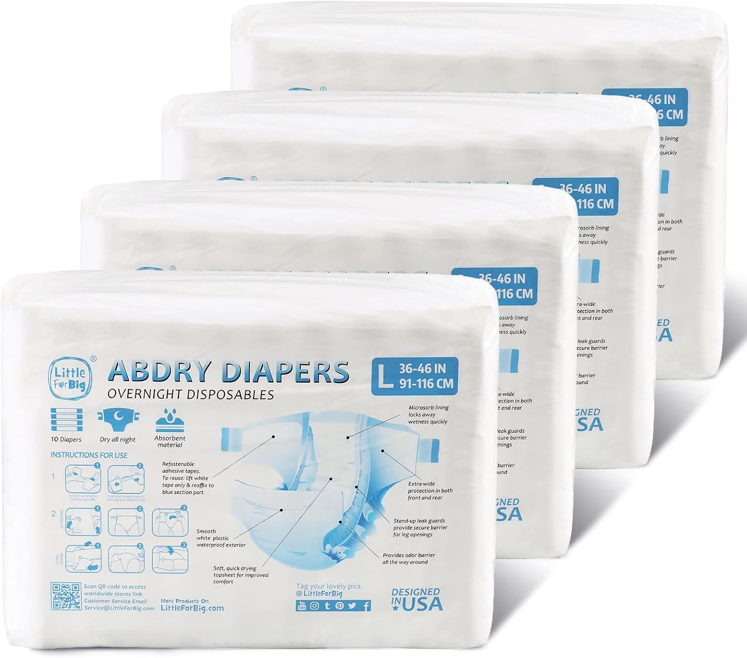 Littleforbig Adult Diaper 40 Pcs - ABDry White Diapers(L)