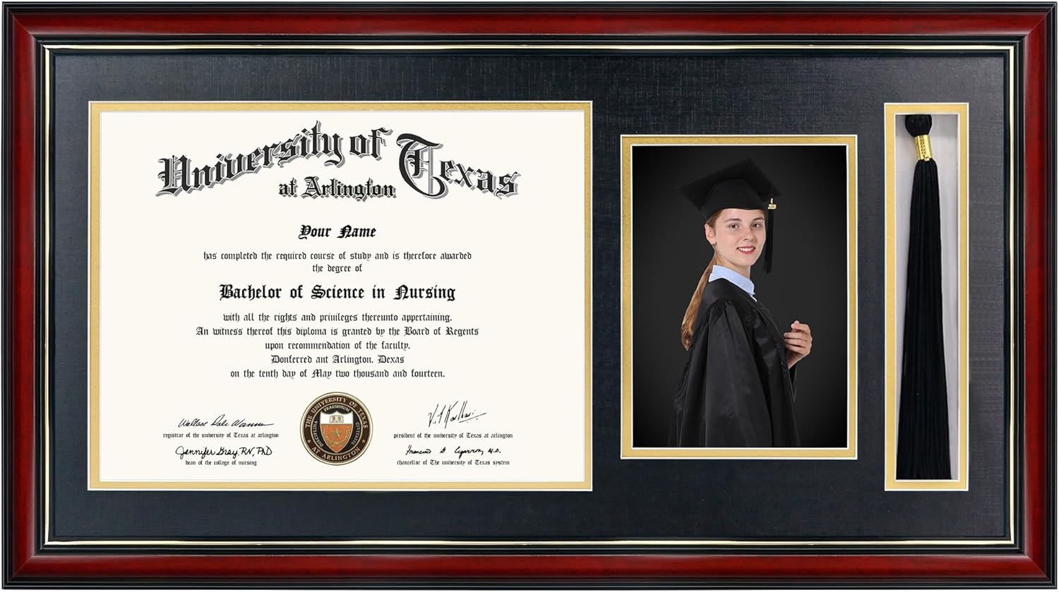 GraduationMall 11x22 Cherry Diploma Frame with Tassel Holder