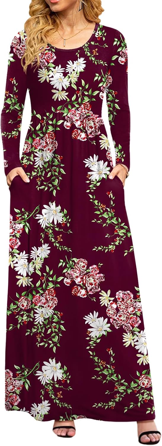 DB MOON Women Casual Long Sleeve Maxi Dress with Pockets