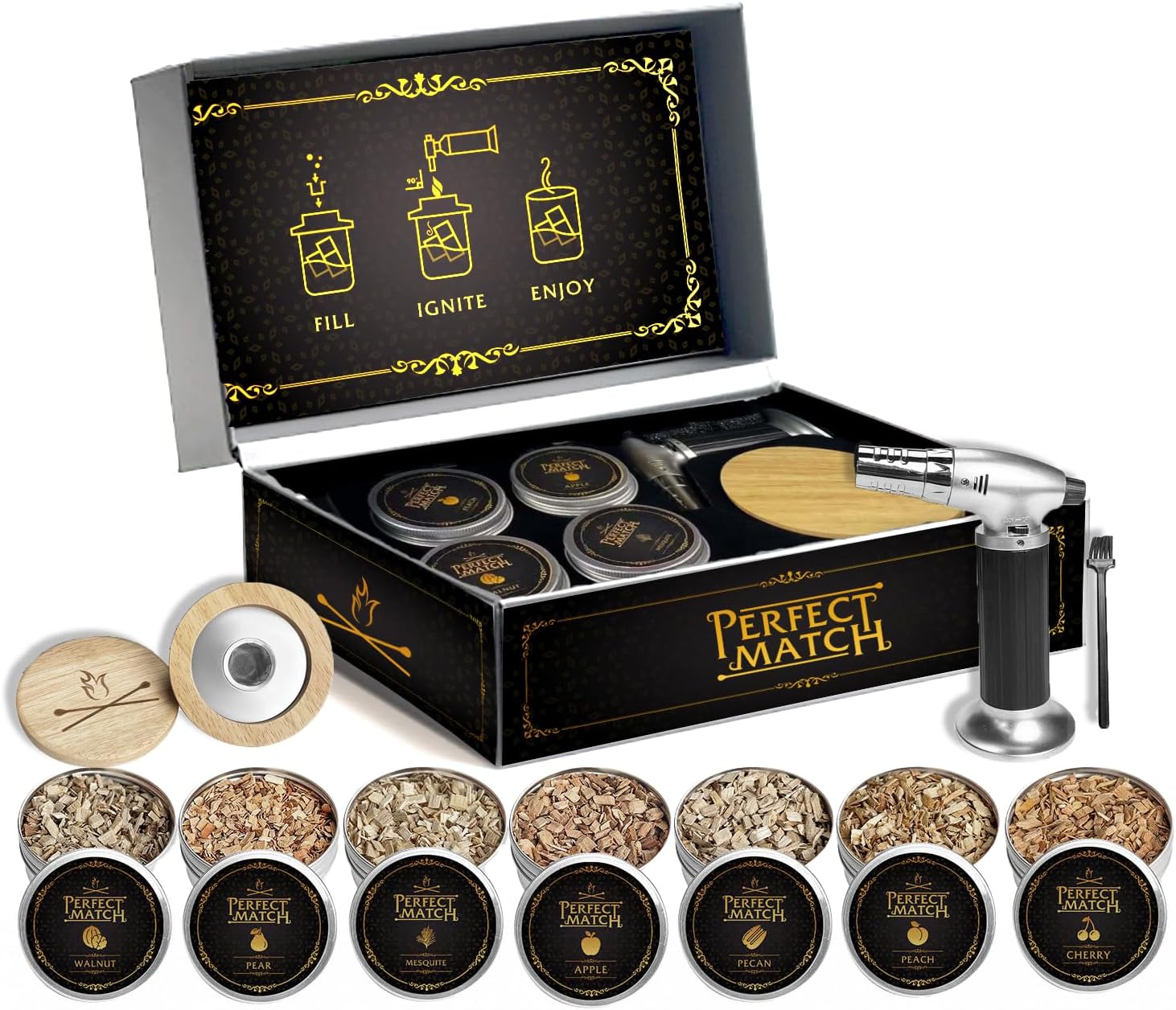 Bourbon & Whiskey Smoker Kit - 8 Flavors, Torch Included