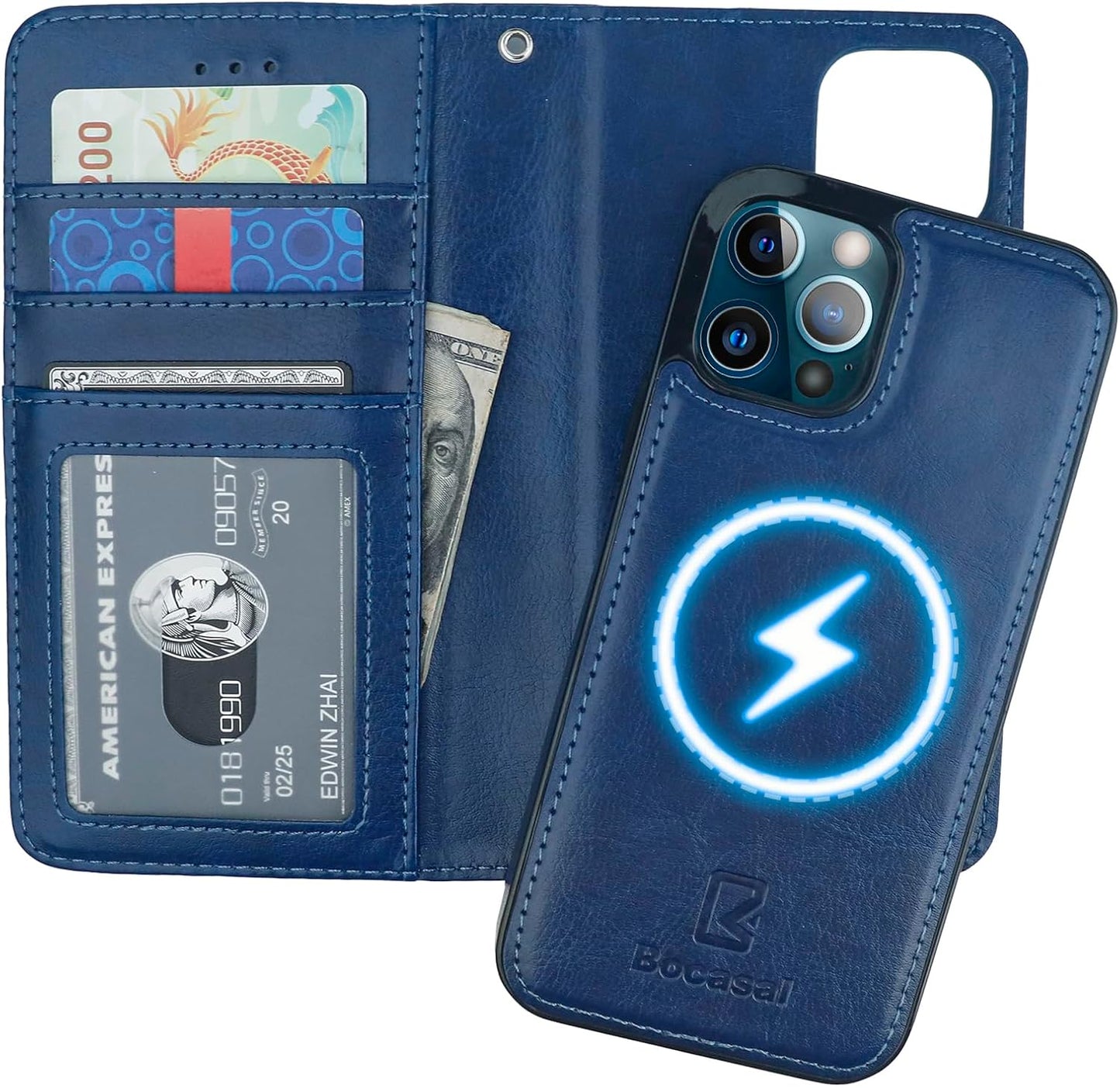Bocasal iPhone 12/12 Pro Wallet Case with RFID Blocking Features