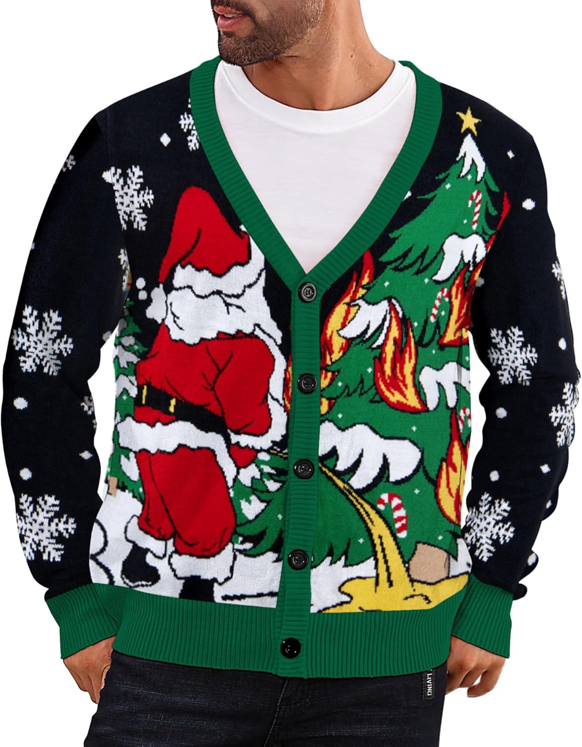 Men's Christmas Cardigan Sweater V Neck with Festive Pattern