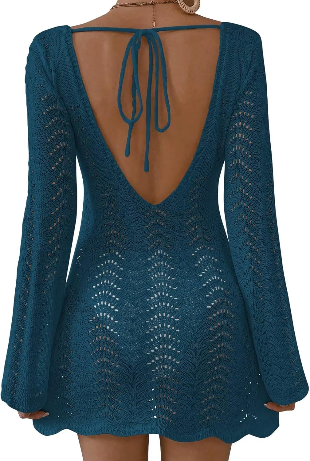 Womens Swimsuit Cover Up Long Sleeve Crochet Beach Vacation 2025