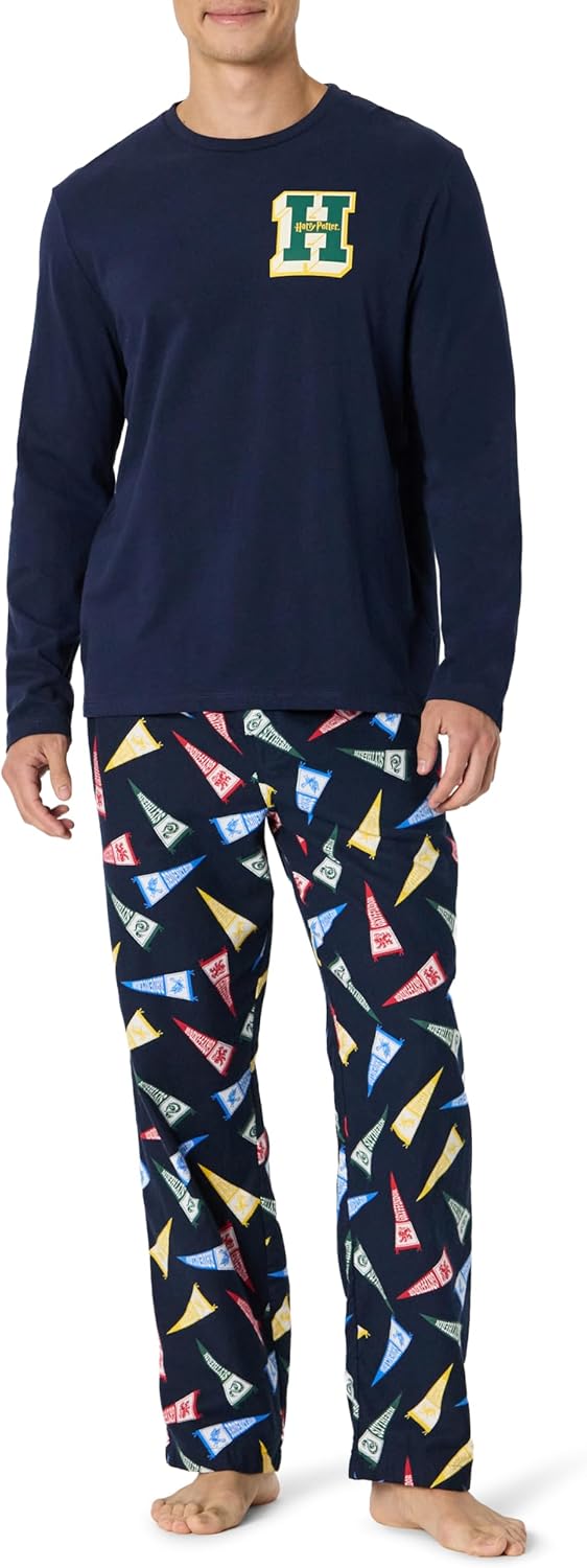 Cozy Mens Flannel Pant and Long-Sleeve T-Shirt Pajama Set