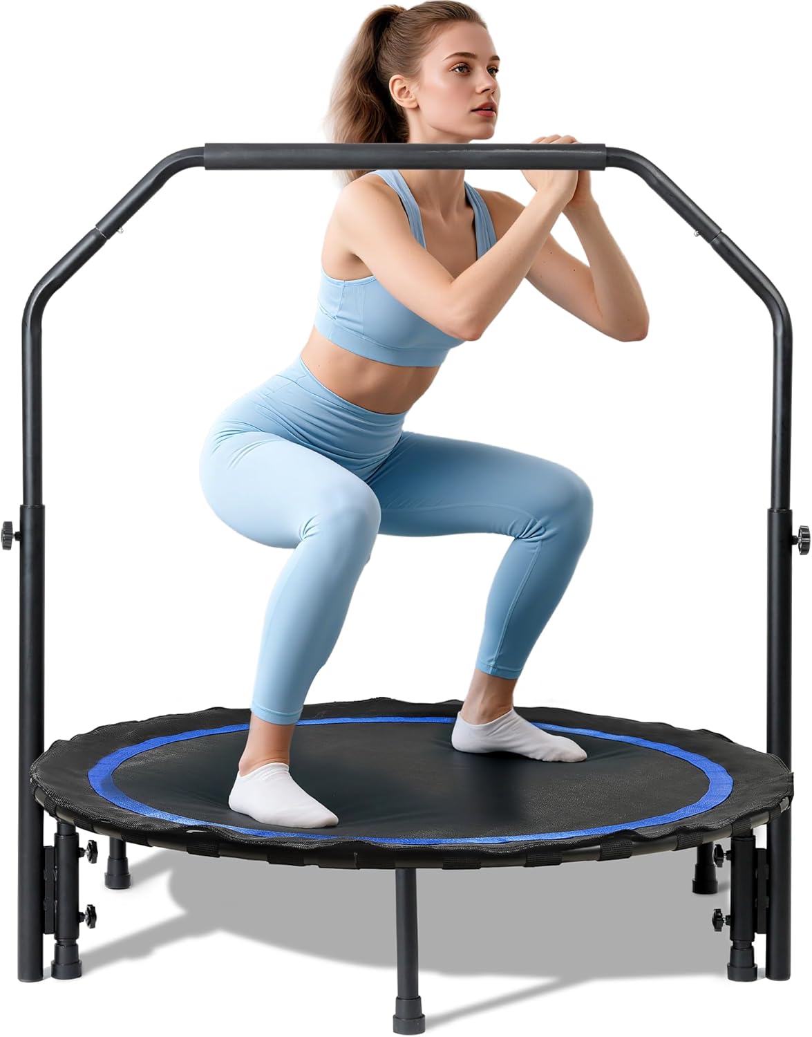 Foldable Mini Trampoline for Adults with Adjustable Foam Handle