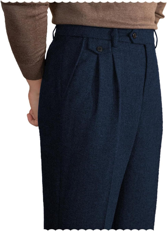 Mens Pants Tweed Herringbone Vintage Dress Pant Trousers