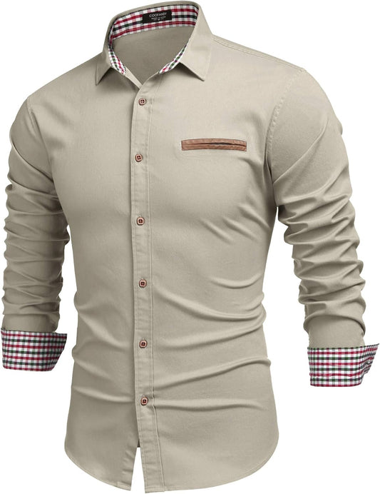 COOFANDY Men's Casual Dress Shirt Long-Sleeve Denim Work Shirt
