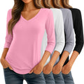 Women's 4 Pack 3/4 Sleeve V Neck Tunic Tees - Soft Cotton Blend