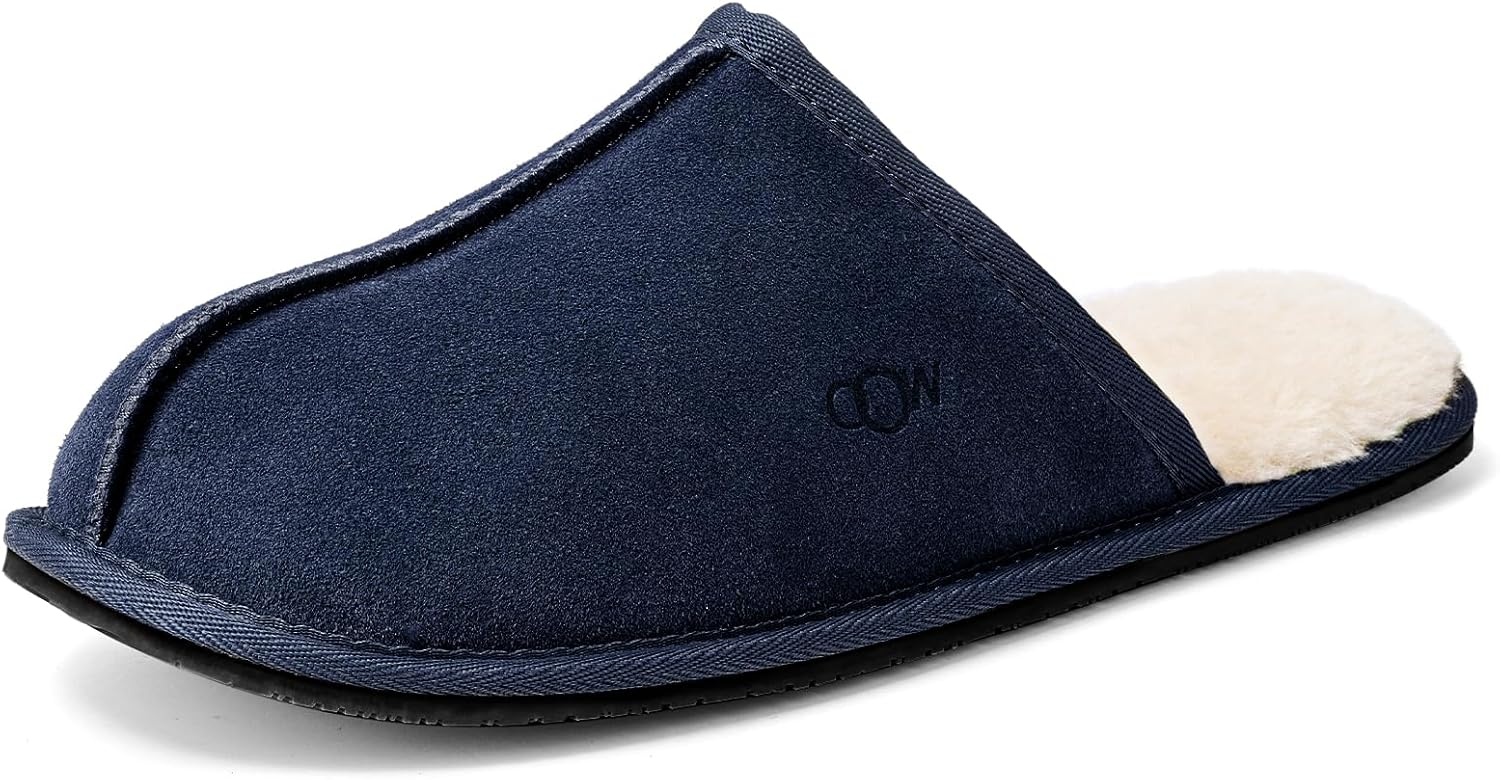 OOW Mens Slippers Genuine Suede Cozy Fuzzy Memory Foam Shoes