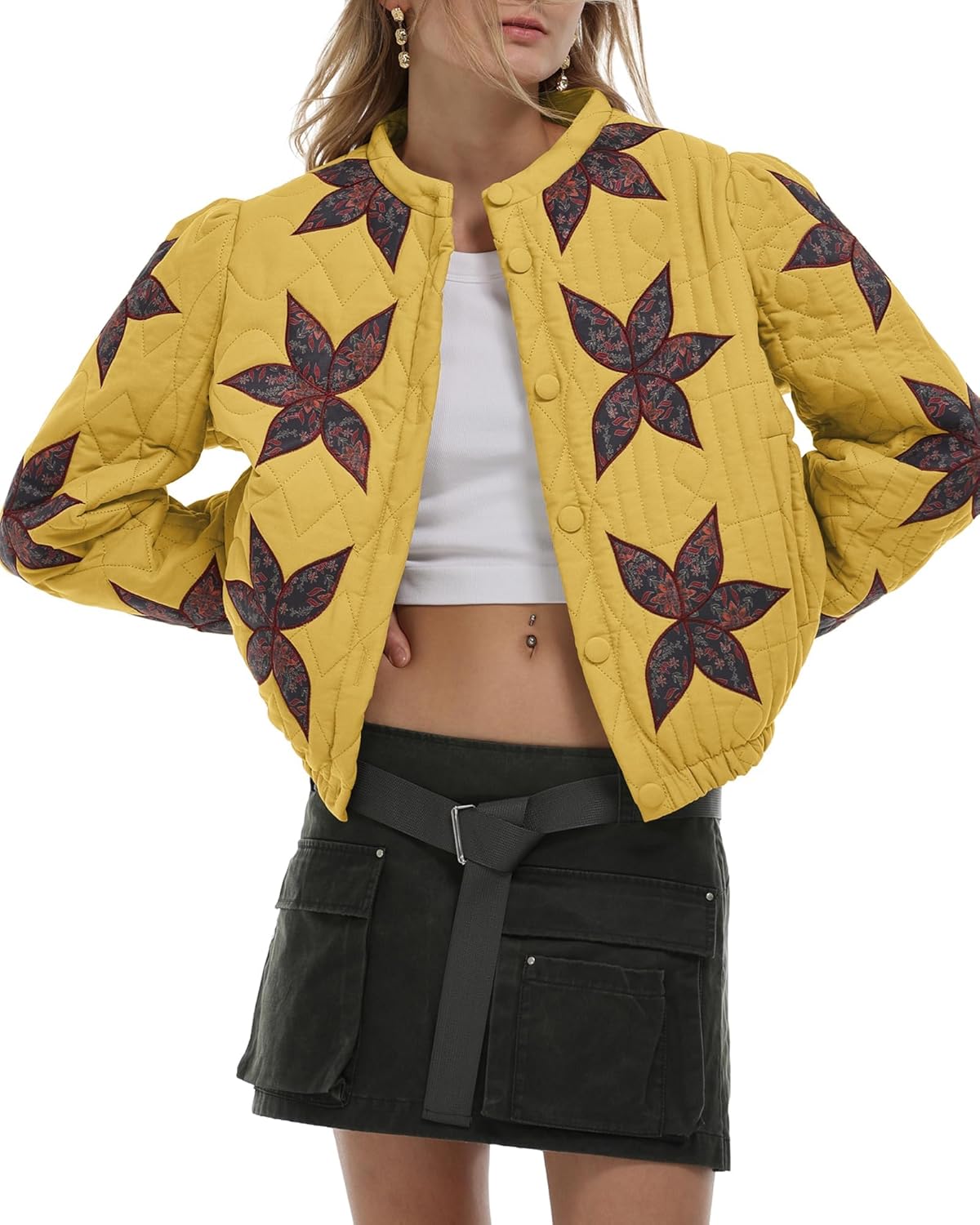 Gacaky Women's Lightweight Floral Embroidered Cropped Jacket