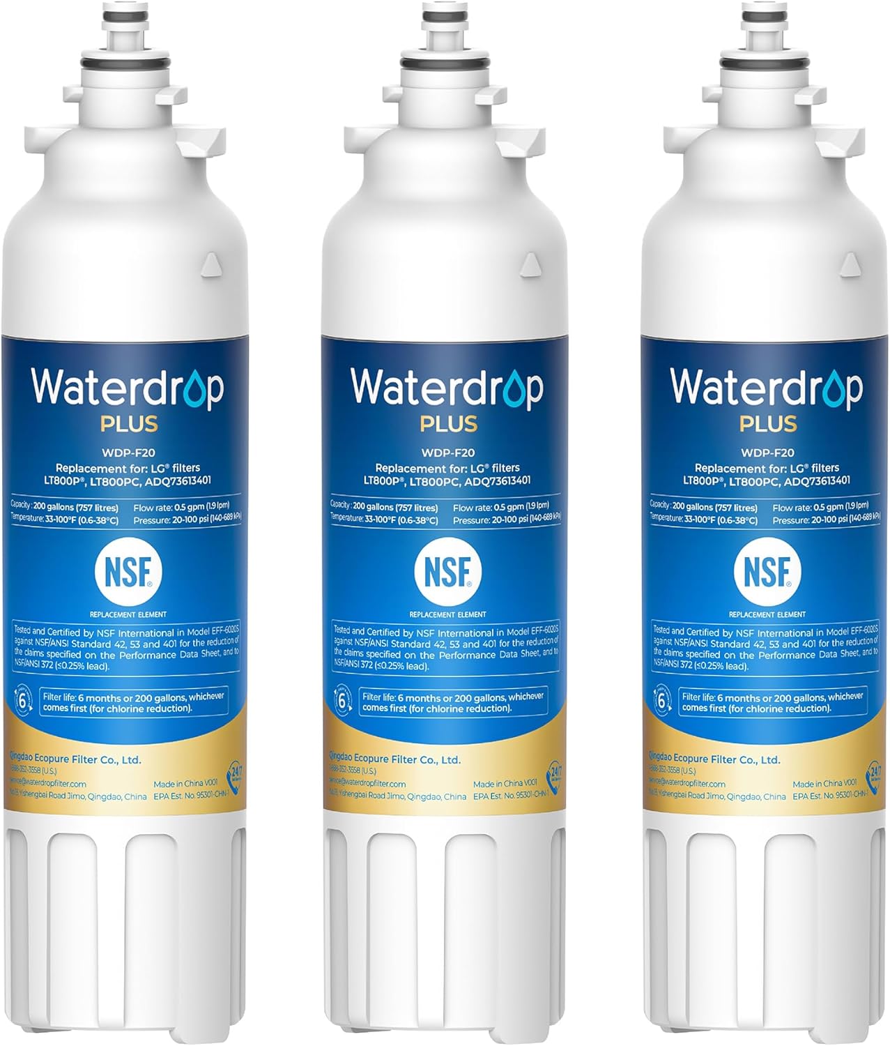 Waterdrop Plus Refrigerator Water Filter for LG Models - 3 Pack