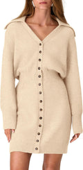 Women's Trendy Long Sleeve Sweater Dress with Button Details 2025