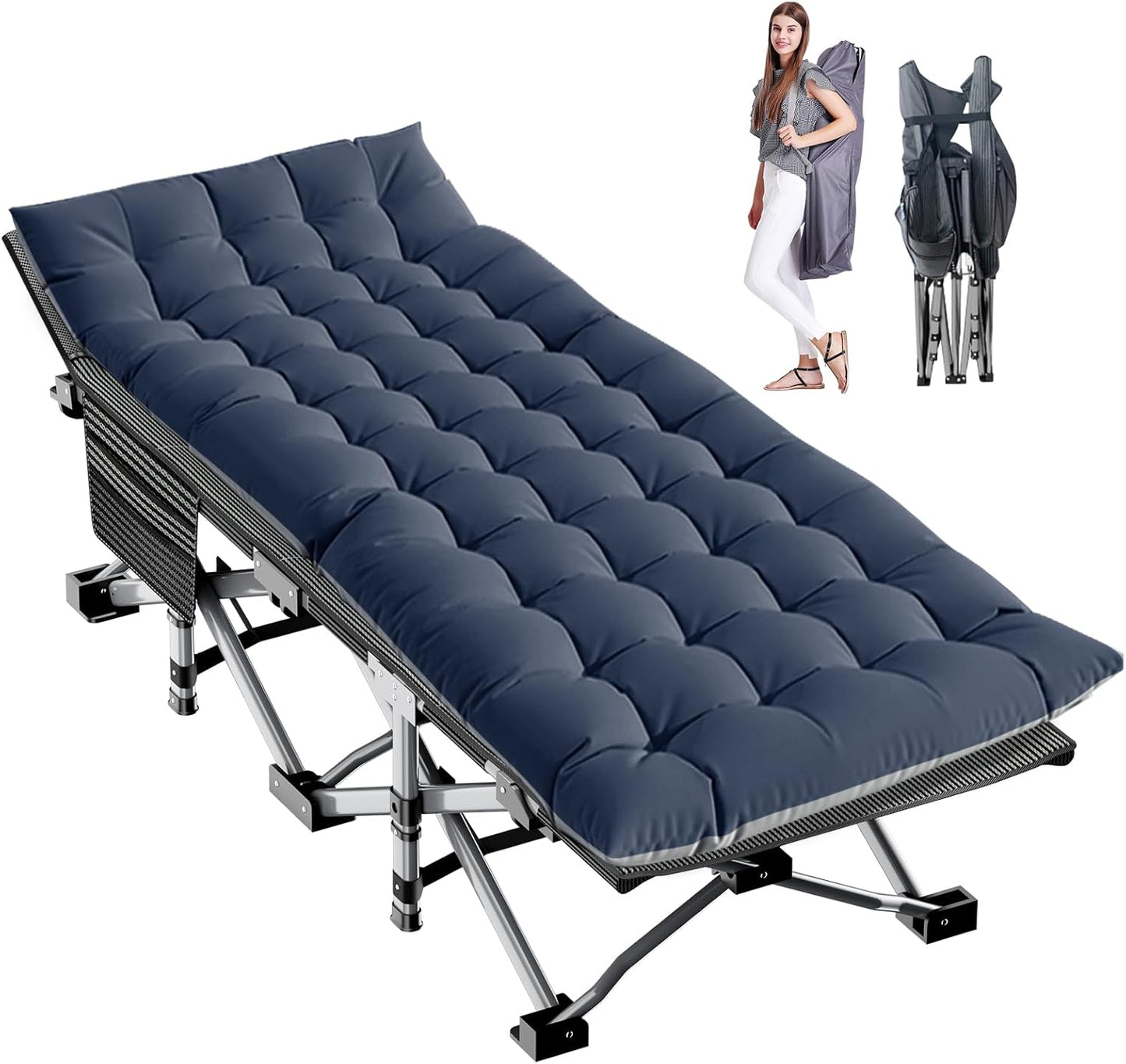 Folding Camping Cot for Extra Comfort and Heavy Duty Support