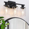 Matte Black Bathroom Light Fixtures Over Mirror, 3-Light Vanity