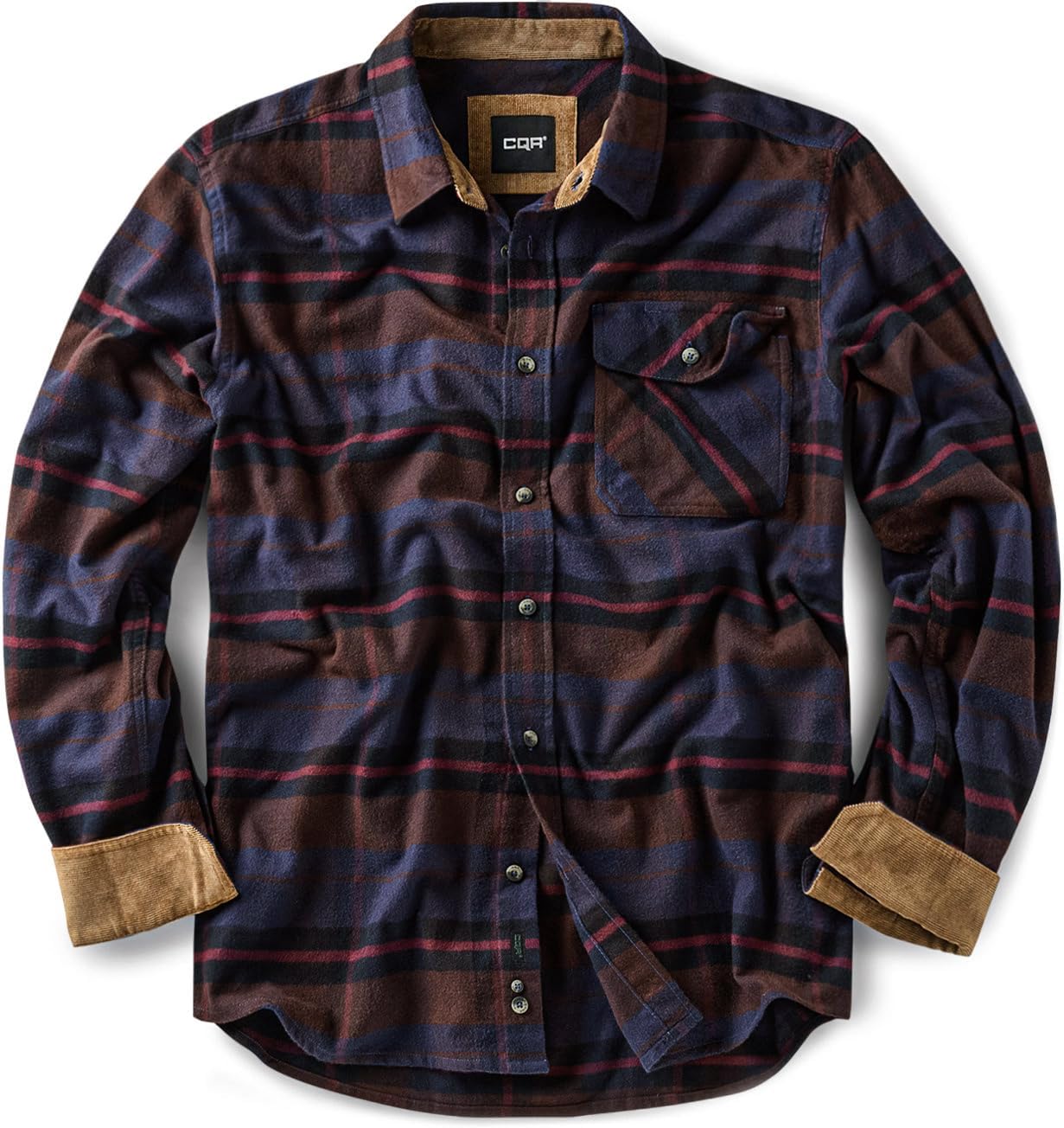 CQR Men's 100% Cotton Flannel Shirts for Casual Outdoor Wear
