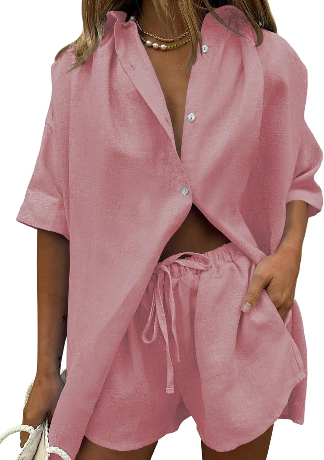 Fixmatti Women 2 Piece Outfit Summer Short Sleeve Set for Style