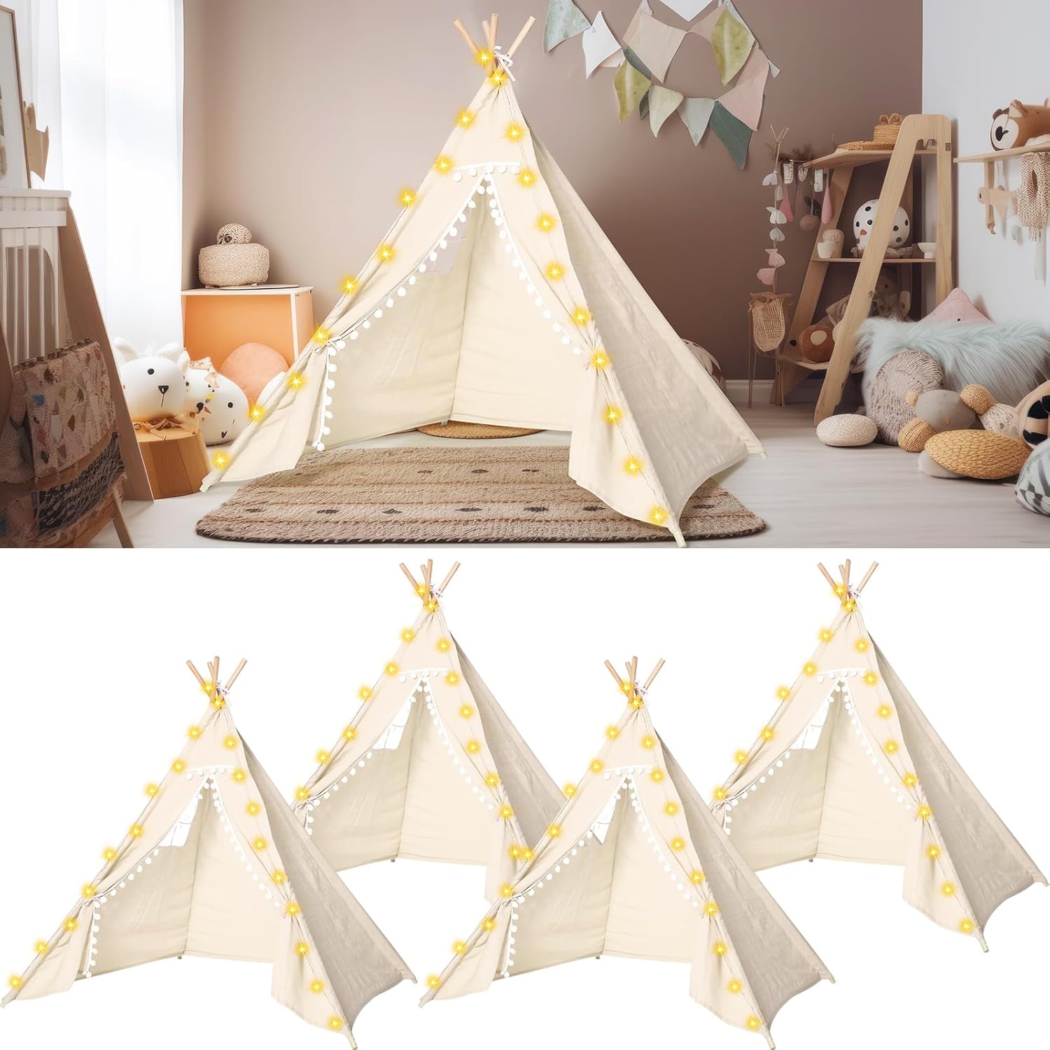 Cozy Kid's Teepee Tent with Lights