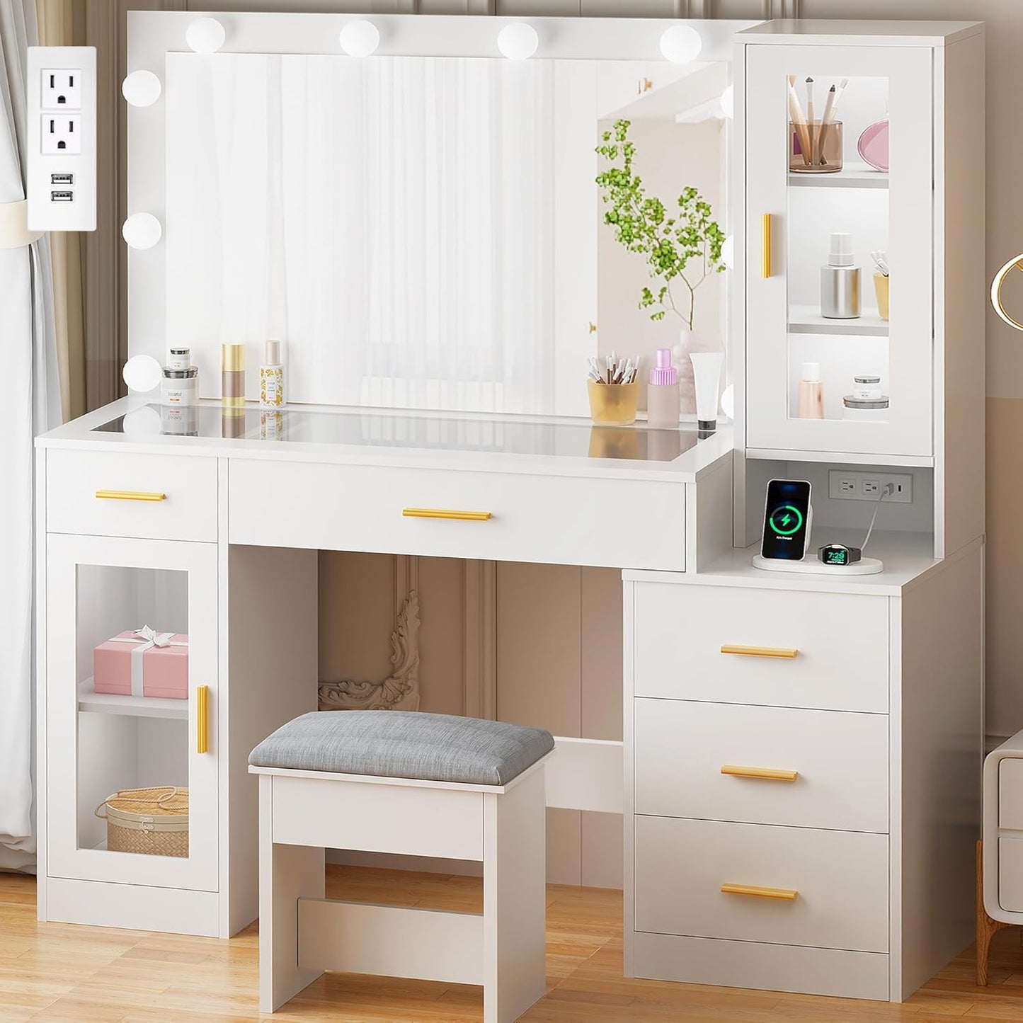 49.2 Large Vanity Desk with Lights & Power Outlet