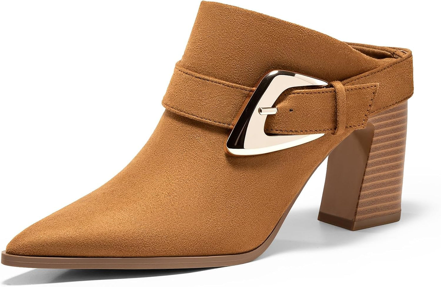 Coutgo Womens Mules Boots with Chunky Stacked Heel Design