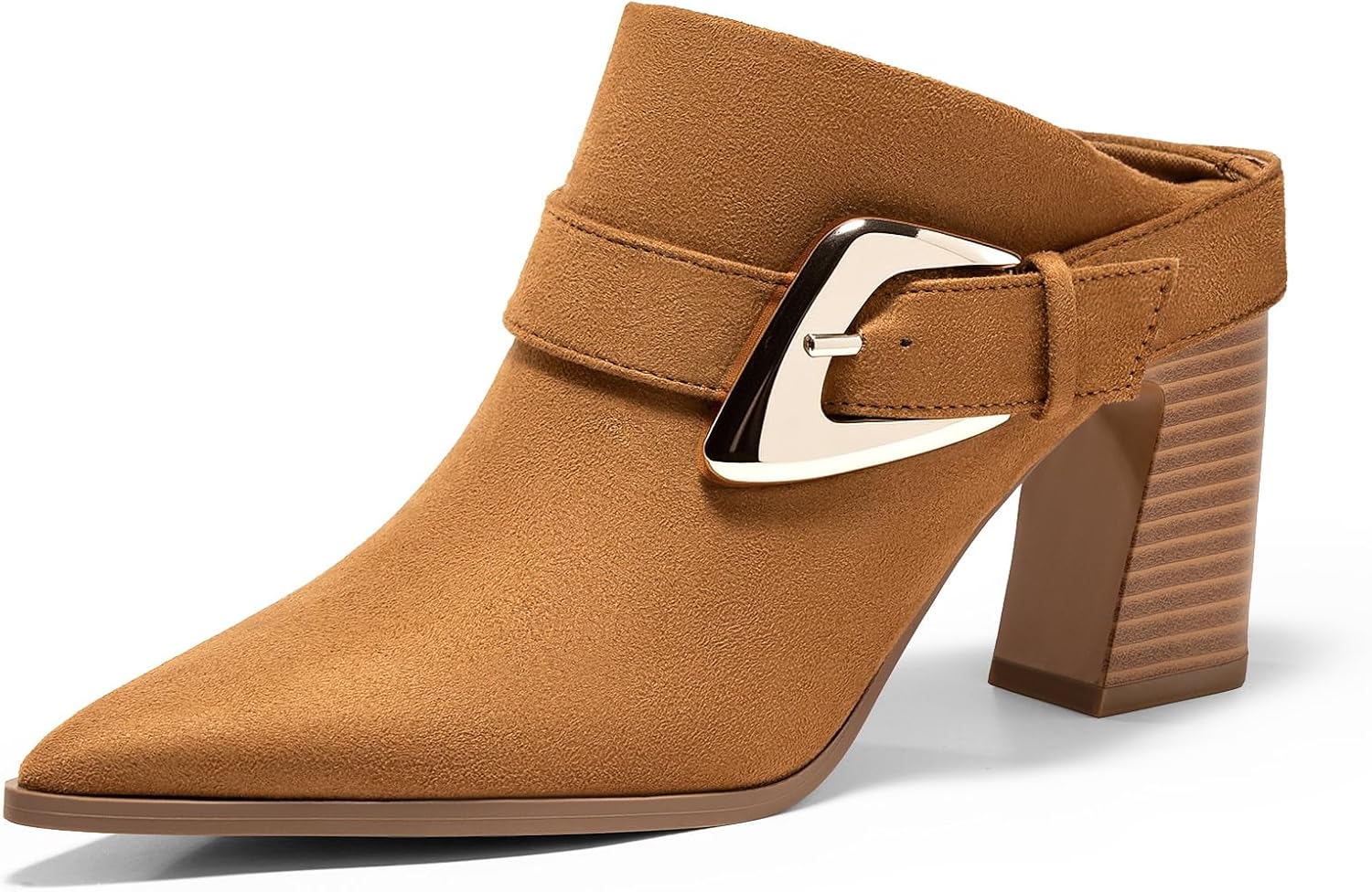 Coutgo Womens Mules Boots with Chunky Stacked Heel Design