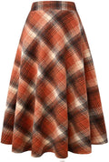Long Plaid Wool Skirt for Womens Winter Fall Warm High Waist A-Line (
