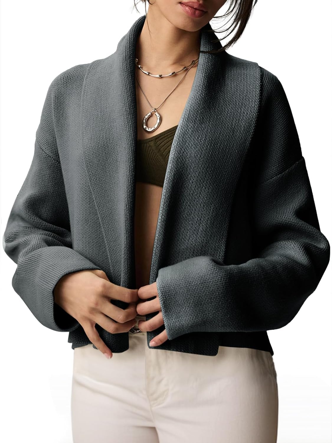 Saodimallsu Womens Cropped Cardigan Open Front Shawl for Fall