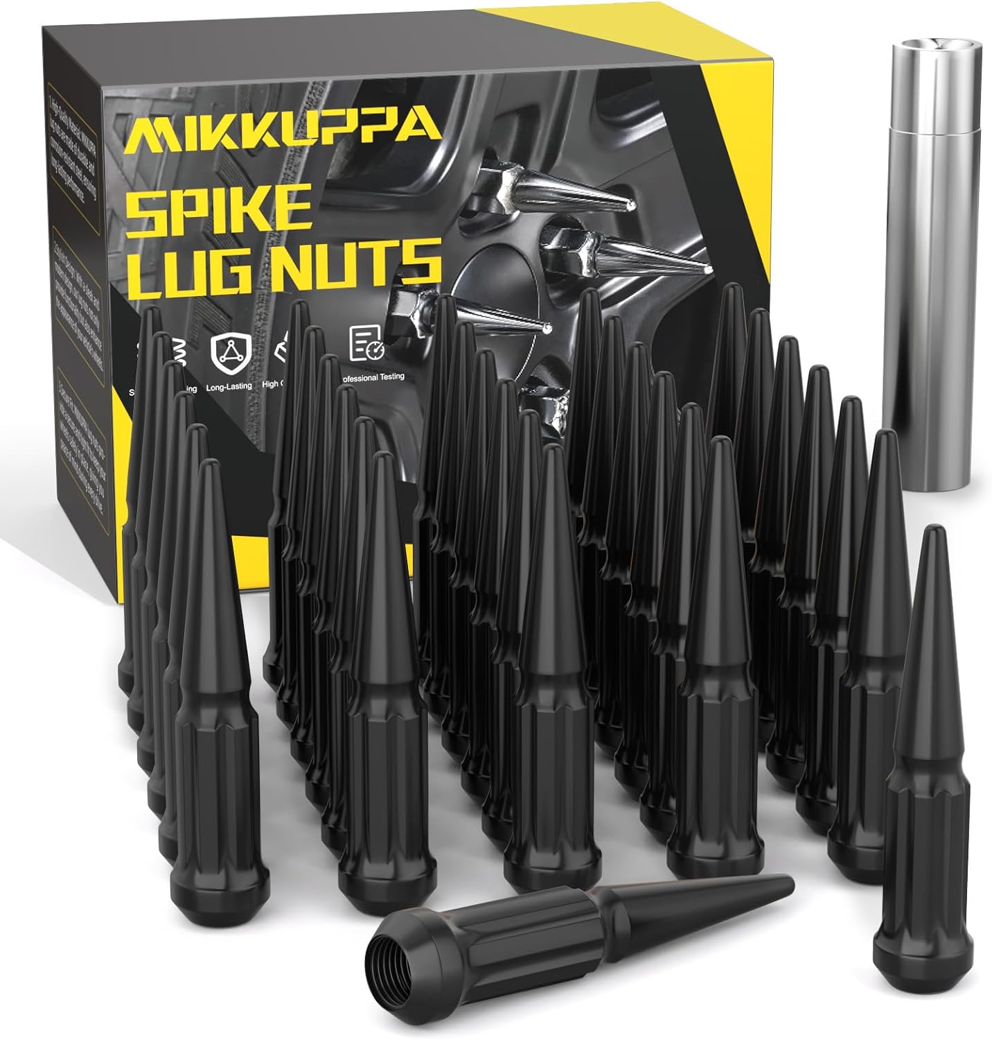 MIKKUPPA M14x1.5 Wheel Spike Black Lug Nuts for Chevy & Ford