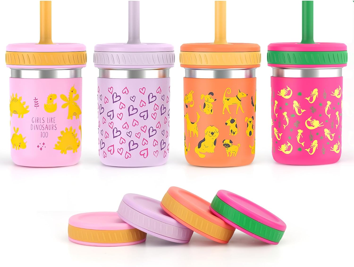 Sursip Stainless Steel Kids Cups with Straws & Lids for Snacks