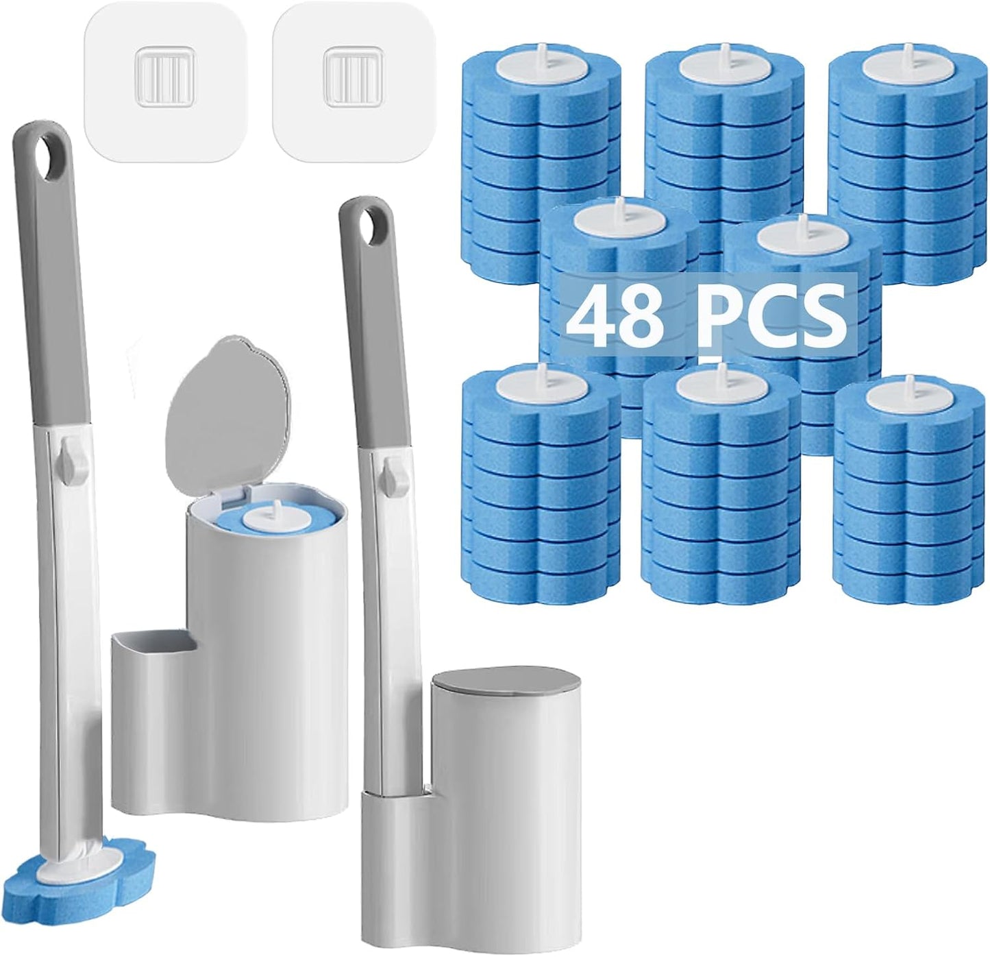 2 Pack Disposable Toilet Brush Set with 48 Refills for Easy Cleaning