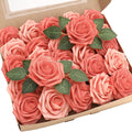 Floroom Artificial Flowers 50pcs Mixed Living Coral Foam Roses - Real