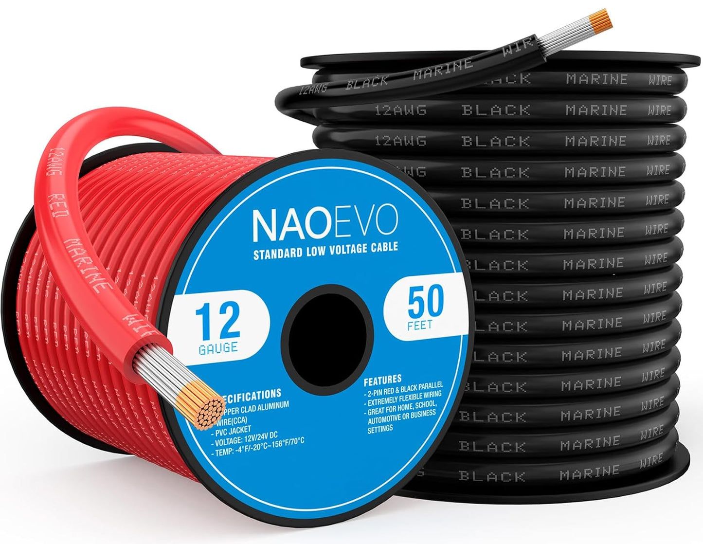 NAOEVO 12 Gauge Marine Wire for Boats, RVs, and More