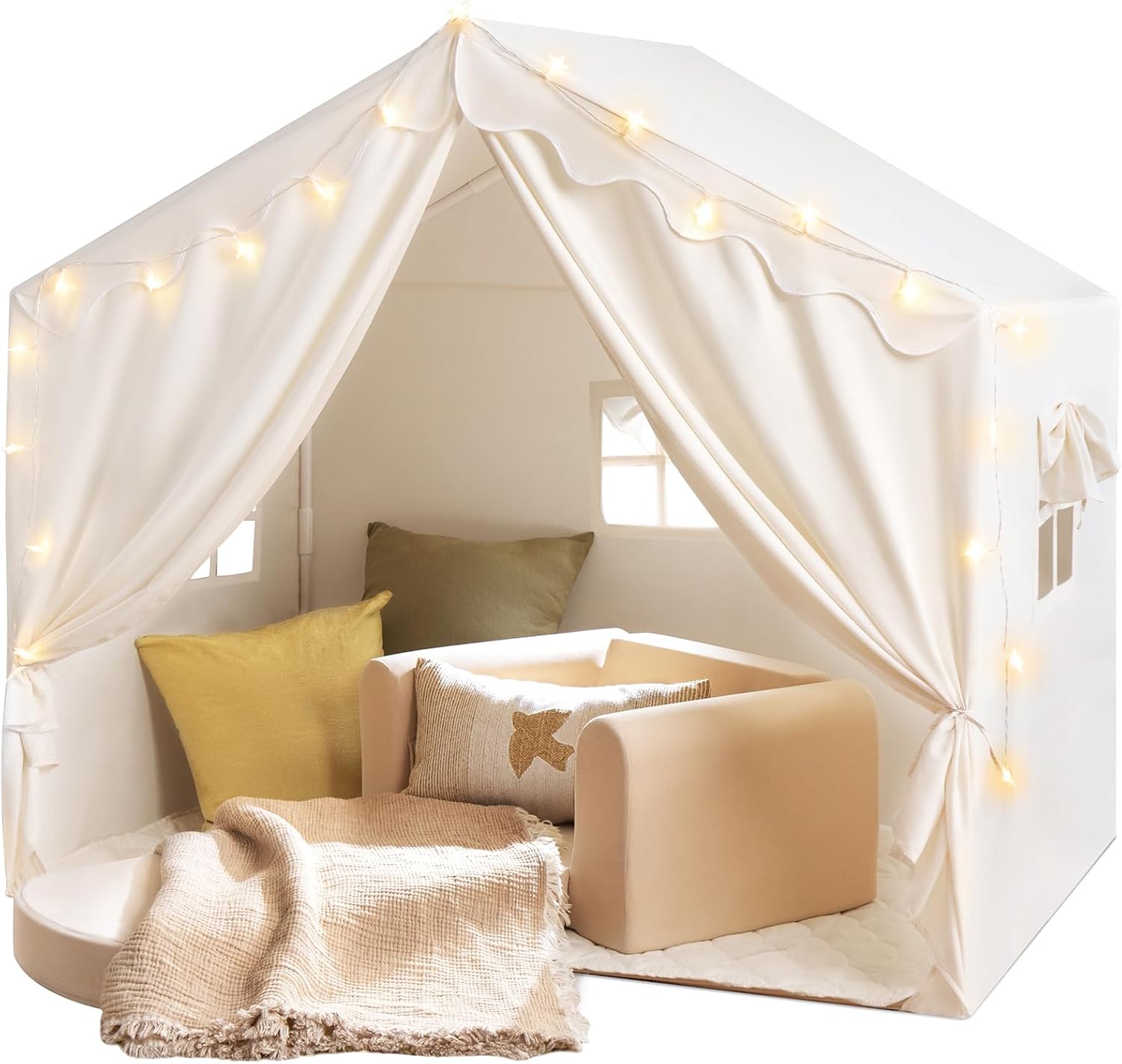 Tiny Land Kids Tent with Mat and Star Lights for Playtime Fun