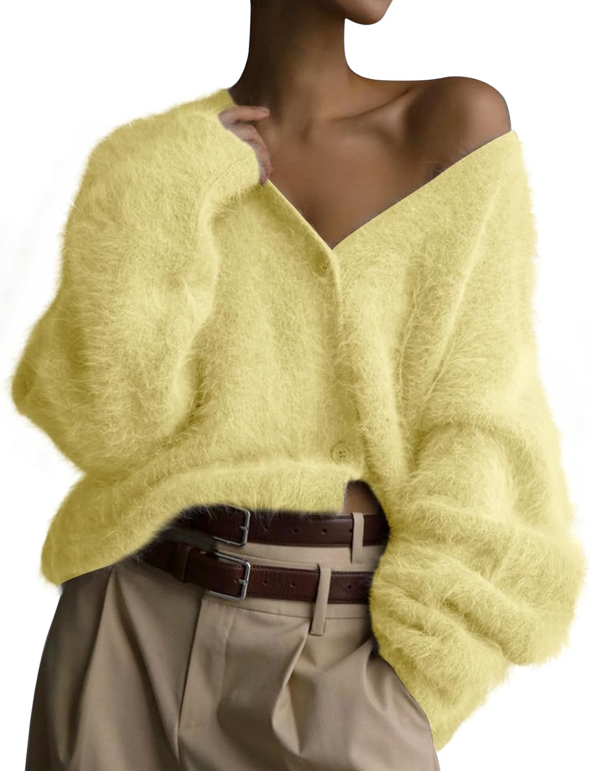 COZYPOIN Womens Fuzzy Mohair Cardigan for Stylish Comfort